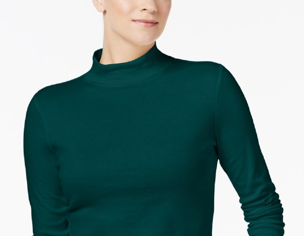 Charter Club Women's New Charter Club Cotton Mock-Neck Top Green Size Medium