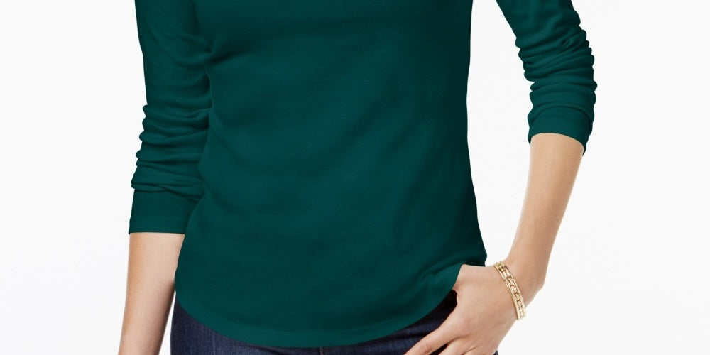 Charter Club Women's New Charter Club Cotton Mock-Neck Top Green Size Medium