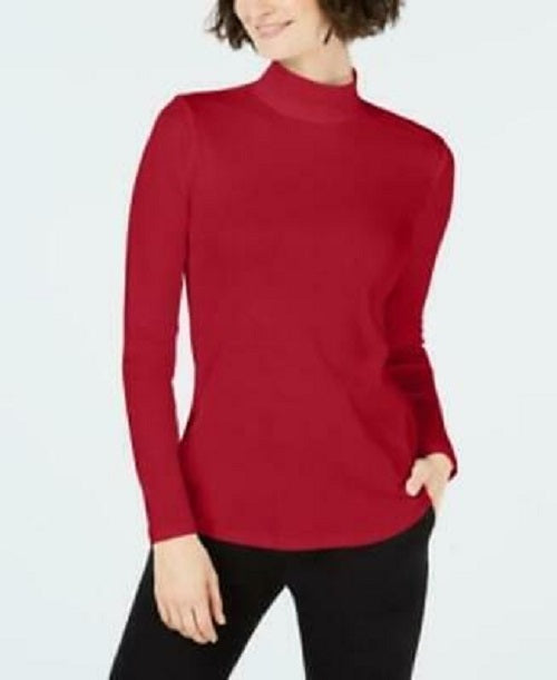 Charter Club Women's Cotton Mock-Neck Top Red Size Large