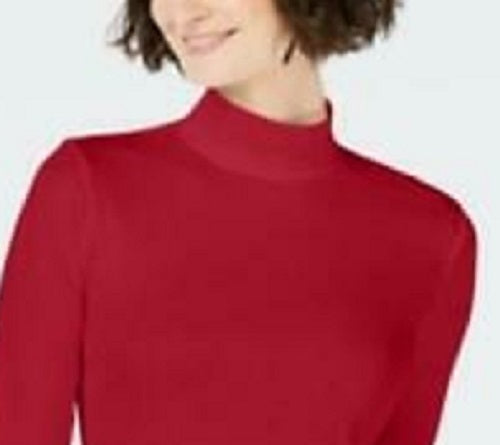 Charter Club Women's Cotton Mock-Neck Top Red Size Large