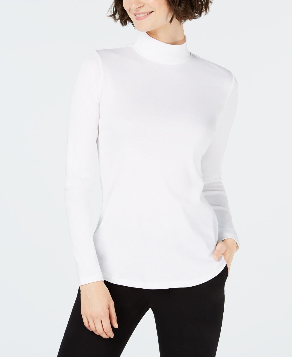 Charter Club Women's Cotton Mock Neck Top White Size Small