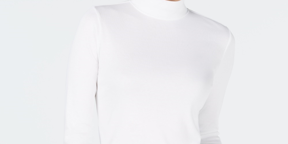 Charter Club Women's Cotton Mock Neck Top White Size Small
