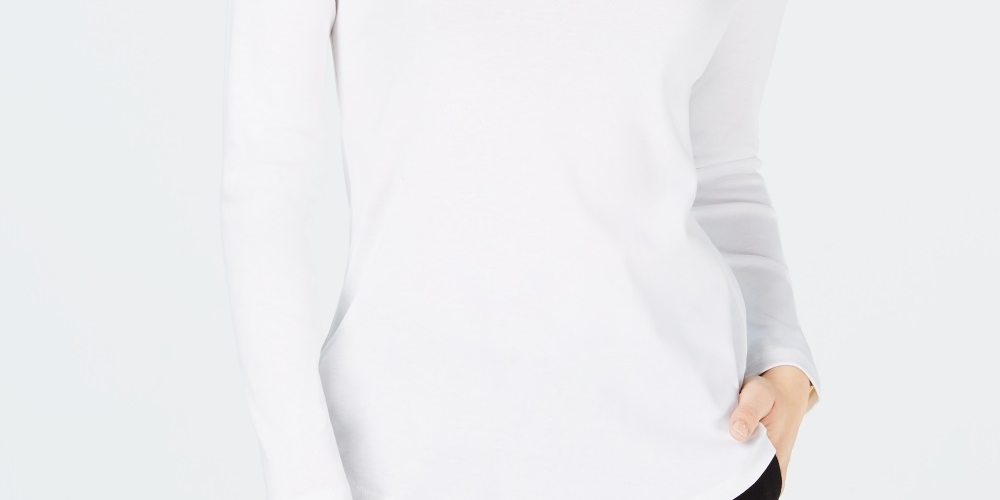 Charter Club Women's Cotton Mock Neck Top White Size Small