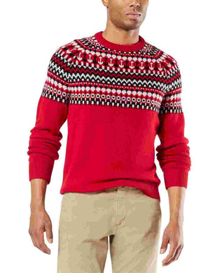 Dockers Men's Alpha Chunky Fair Isle Sweater Red Size Medium