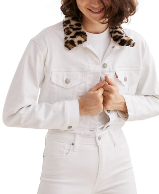 Levi's Women's Limited Cropped Denim Trucker Jacket White Size X-Large