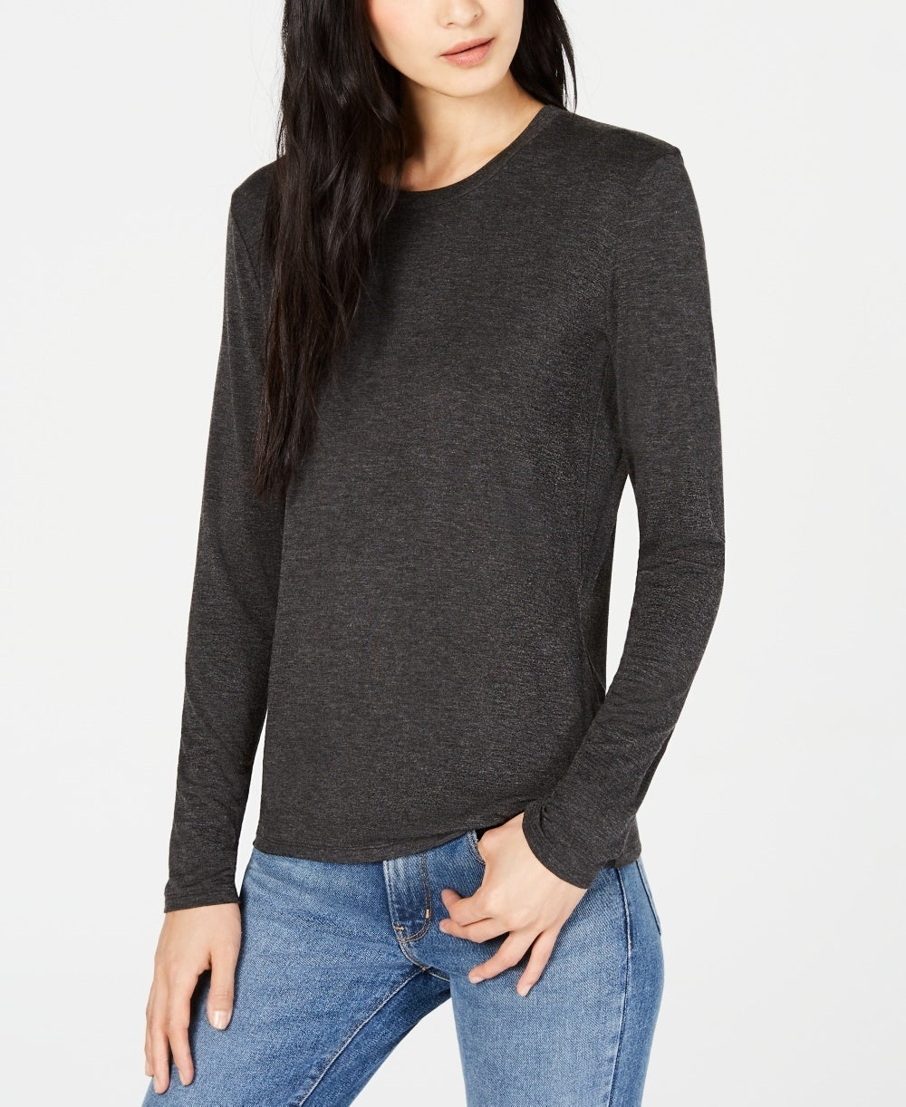 Weekend Max Mara Women's Long-Sleeve Crewneck Top Dark Gray Size Large