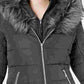 Maralyn & Me Women's Faux Fur Trim Hooded Puffer Jacket Long Sleeve Grey Size Medium