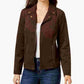 Style & Co Women's Faux Suede Moto Jacket Brown Size Petite Small