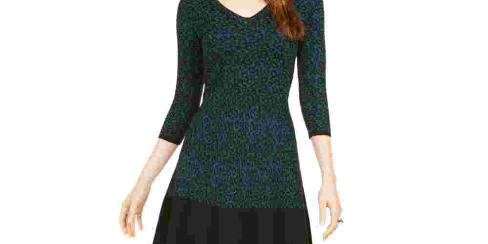 Taylor Women's Animal-Print Sweater Dress Green Size Small