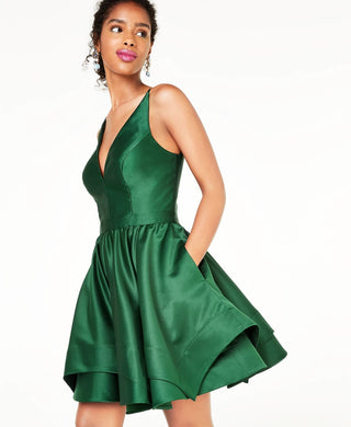 Blondie Nites Women's Zippered Sweetheart Neckline Mini Fit Flare Formal Dress Green Size 7