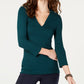 INC International Concepts Women's Petite V-Neck Top  Green Size Petite Large