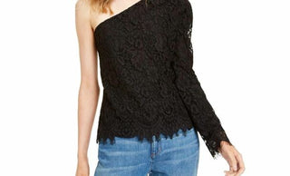 Leyden Women's Asymmetric Lace Top Black Size Medium
