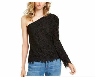 Leyden Women's Asymmetric Lace Top Black Size Medium