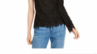 Leyden Women's Asymmetric Lace Top Black Size Medium
