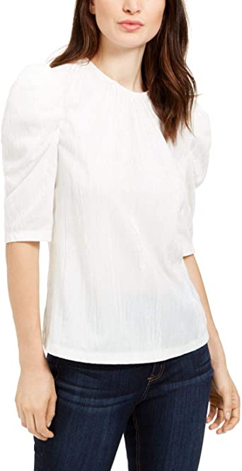 Leyden Women's Crushed Velvet Puff-Sleeve Top White Size Medium