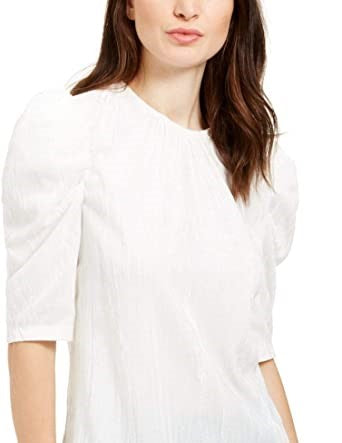 Leyden Women's Crushed Velvet Puff-Sleeve Top White Size Medium