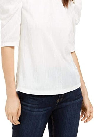 Leyden Women's Crushed Velvet Puff-Sleeve Top White Size Medium