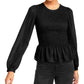 Leyden Women's Smocked Peplum Blouse Black Size Medium