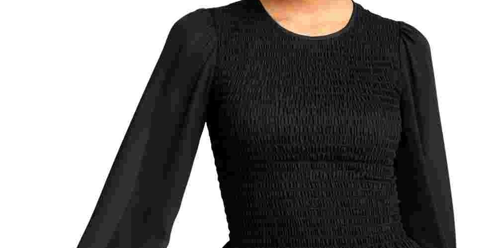 Leyden Women's Smocked Peplum Blouse Black Size Medium