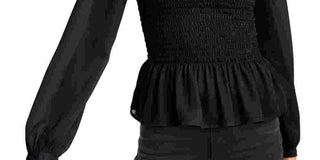 Leyden Women's Smocked Peplum Blouse Black Size Medium