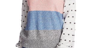 CeCe Women's Marled Stripe & Bobble Stitch Sweater Beige Charcoal Size Large