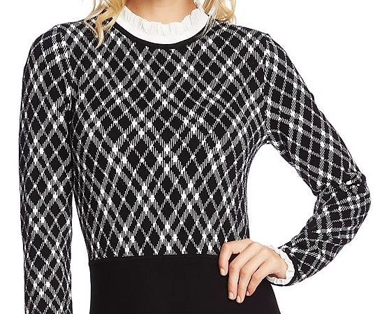 Cece Women's Long Sleeve Fit & Flare Knit Dress Black Size Medium