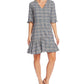 CeCe Women's Plaid V-Neck Flounce Dress Gray Size 10