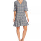 CeCe Women's Plaid V-Neck Flounce Dress Gray Size 8