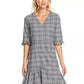 CeCe Women's Plaid V-Neck Flounce Dress Gray Size 8