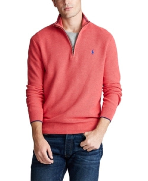 Ralph Lauren Men's Textured Quarter-Zip Sweater Bright Red Size X-Small