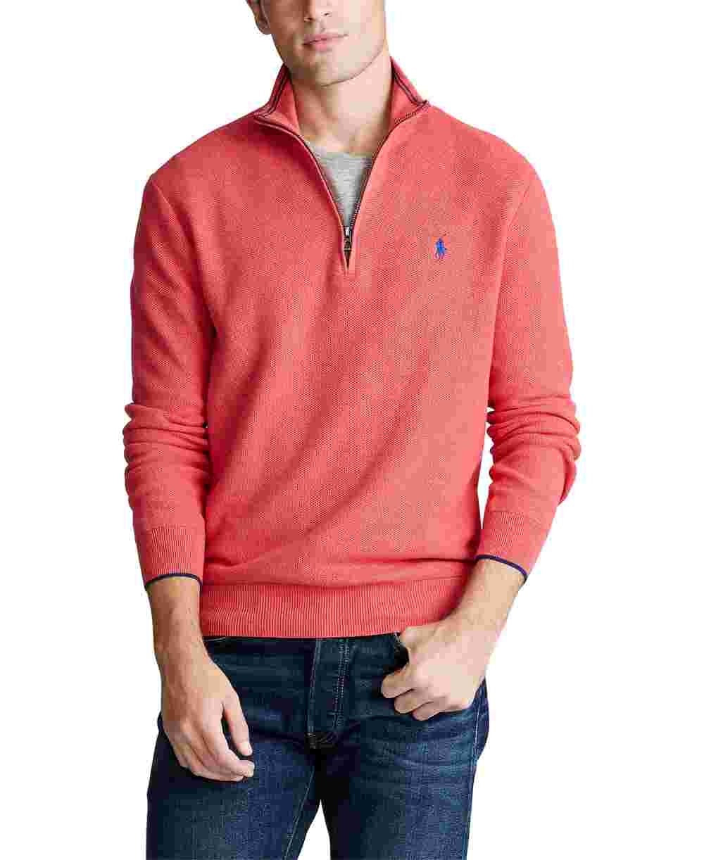 Ralph Lauren Men's Cotton Contrast Trim 1/4 Zip Jacket Bright Red Size Small