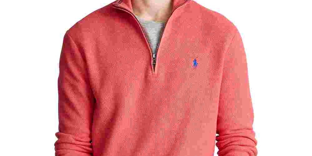 Ralph Lauren Men's Cotton Contrast Trim 1/4 Zip Jacket Bright Red Size Small