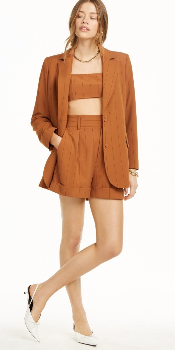 Danielle Bernstein Women's Pinstriped Boyfriend Jacket Orange Size Small