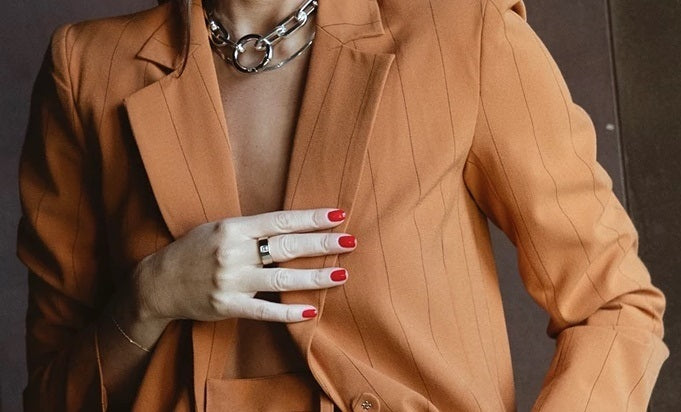 Danielle Bernstein Women's Pinstriped Boyfriend Jacket Orange Size Small