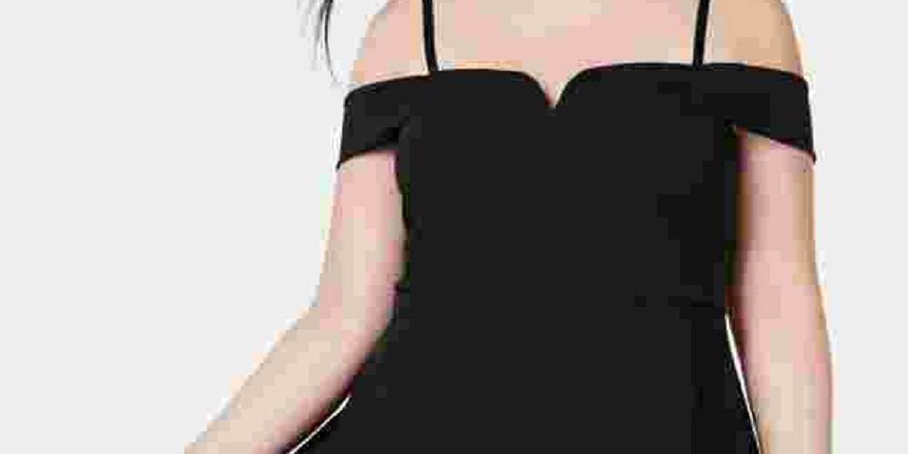 City Studios Women's Black Spaghetti Strap Off Shoulder Above The Knee Fit + Flare Party Dress  Size Black Size 14W
