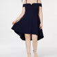 City Studios Women's Spaghetti Strap Off Shoulder Above The Knee Fit Flare Party Dress Black Size 20W