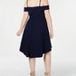City Studios Women's Spaghetti Strap Off Shoulder Above The Knee Fit Flare Party Dress Black Size 20W