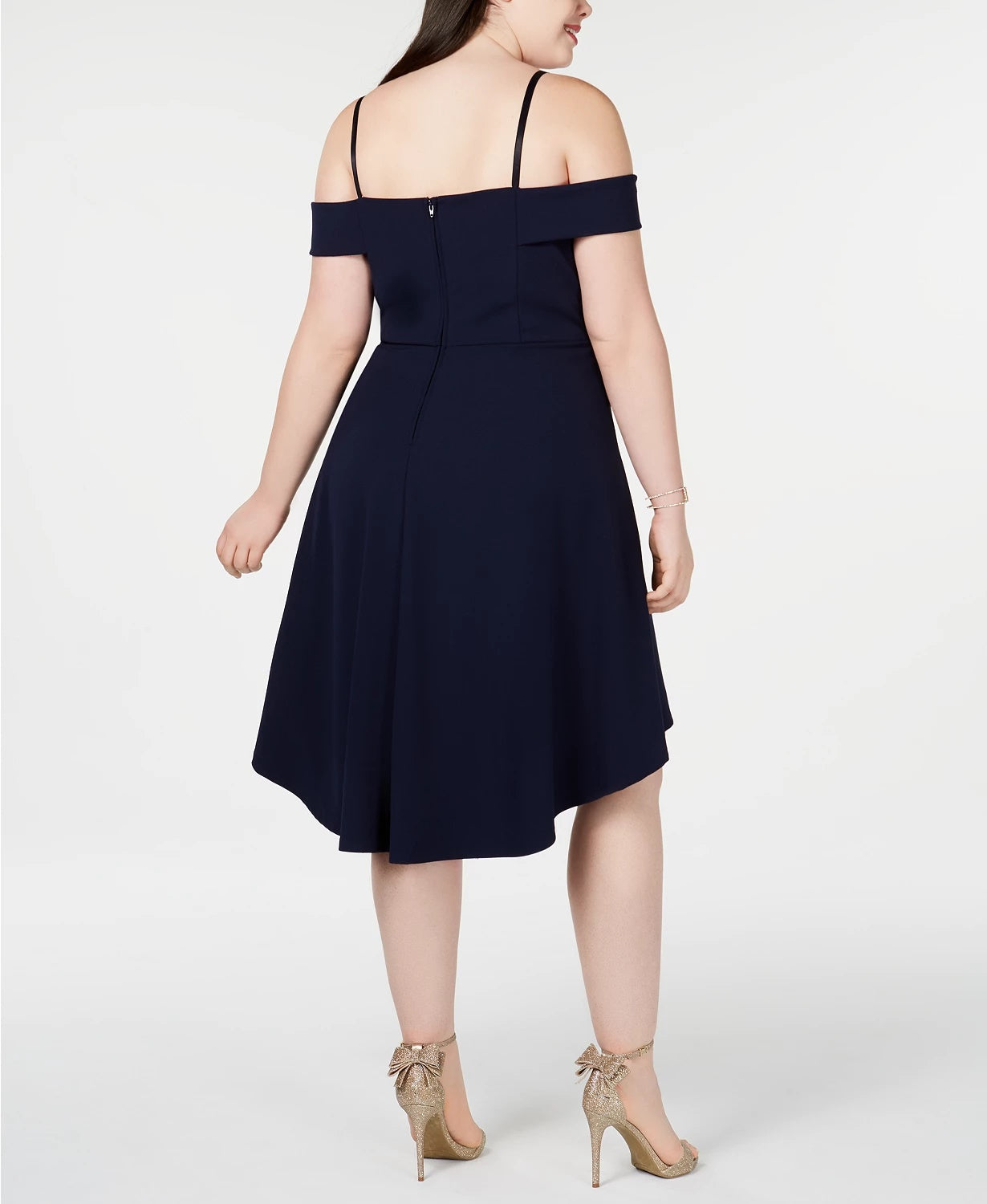 City Studios Women's Spaghetti Strap Off Shoulder Above The Knee Fit Flare Party Dress Black Size 20W