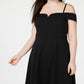 City Studios Women's Spaghetti Strap Off Shoulder Above The Knee Fit Flare Party Dress Black Size 20W