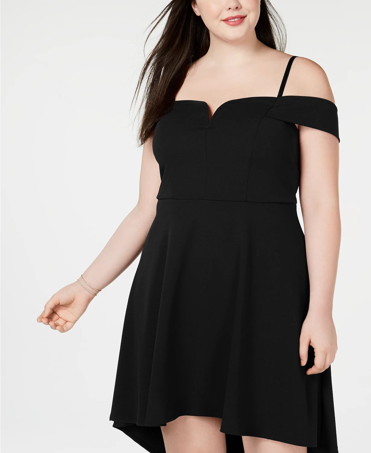 City Studios Women's Spaghetti Strap Off Shoulder Above The Knee Fit Flare Party Dress Black Size 20W
