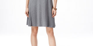 Style & Co Women's Short Sleeve A Line Dress Grey Size Large