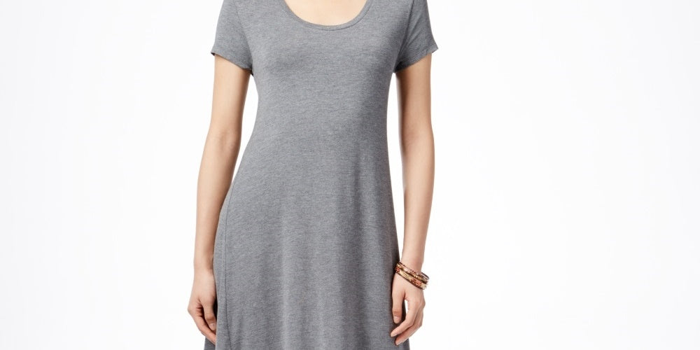 Style & Co Women's Short Sleeve A Line Dress Grey Size Medium