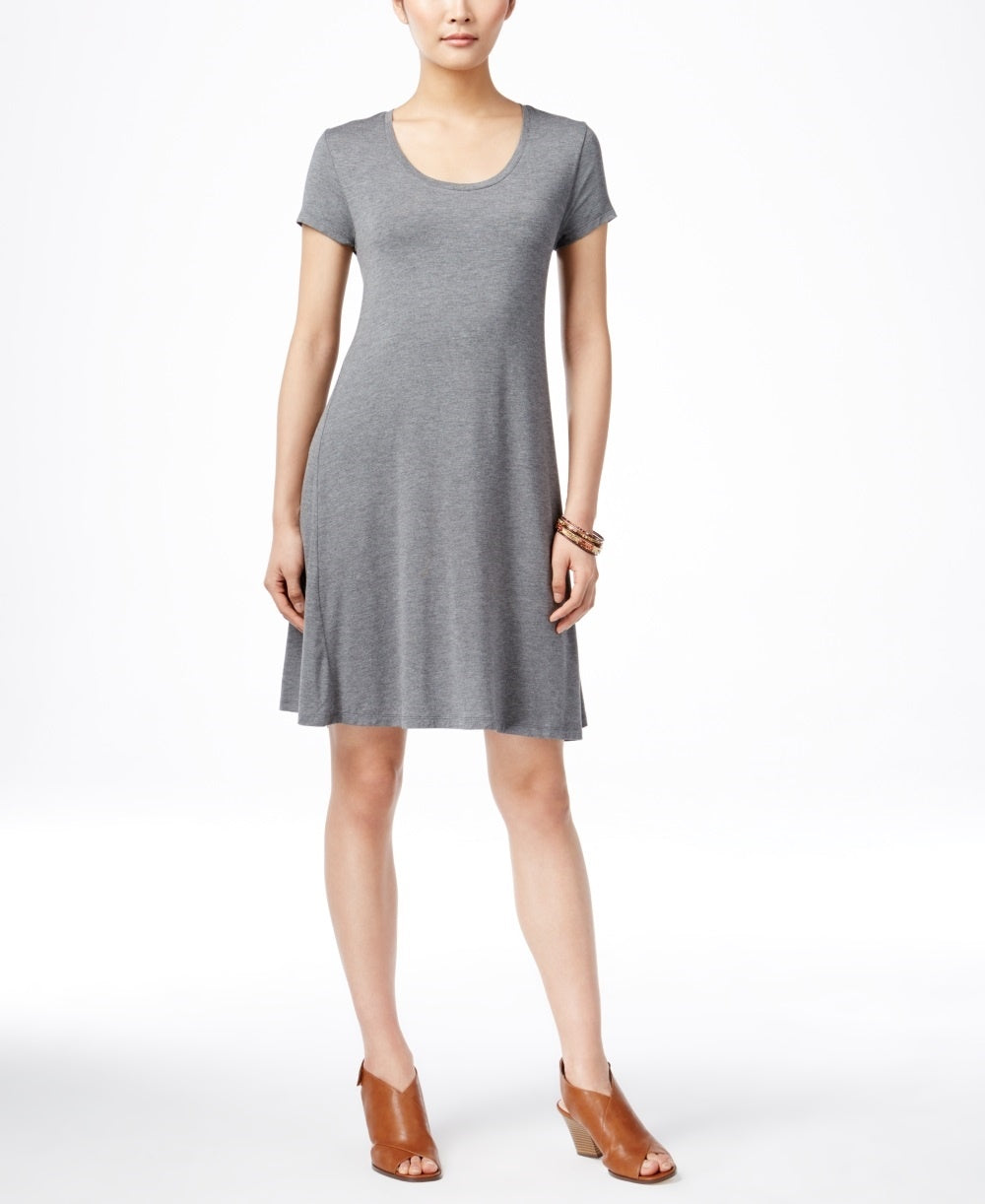 Style & Co Women's Short Sleeve A Line Dress Gray Size Small