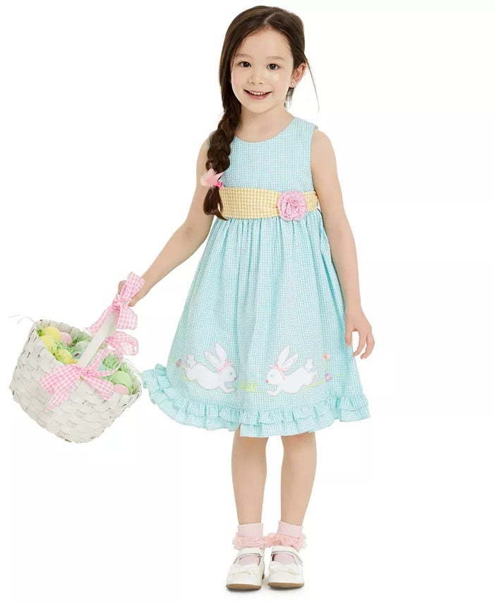 Good Lad Toddler Girl's Bunny Seersucker Dress Turq/Aqua Size 4