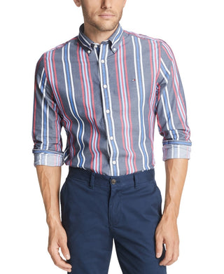 Tommy Hilfiger Men's Striped Stretch Shirt Gray Size Small