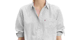 Levi's Women's Striped Cotton Double-Button Shirt Navy Size Large