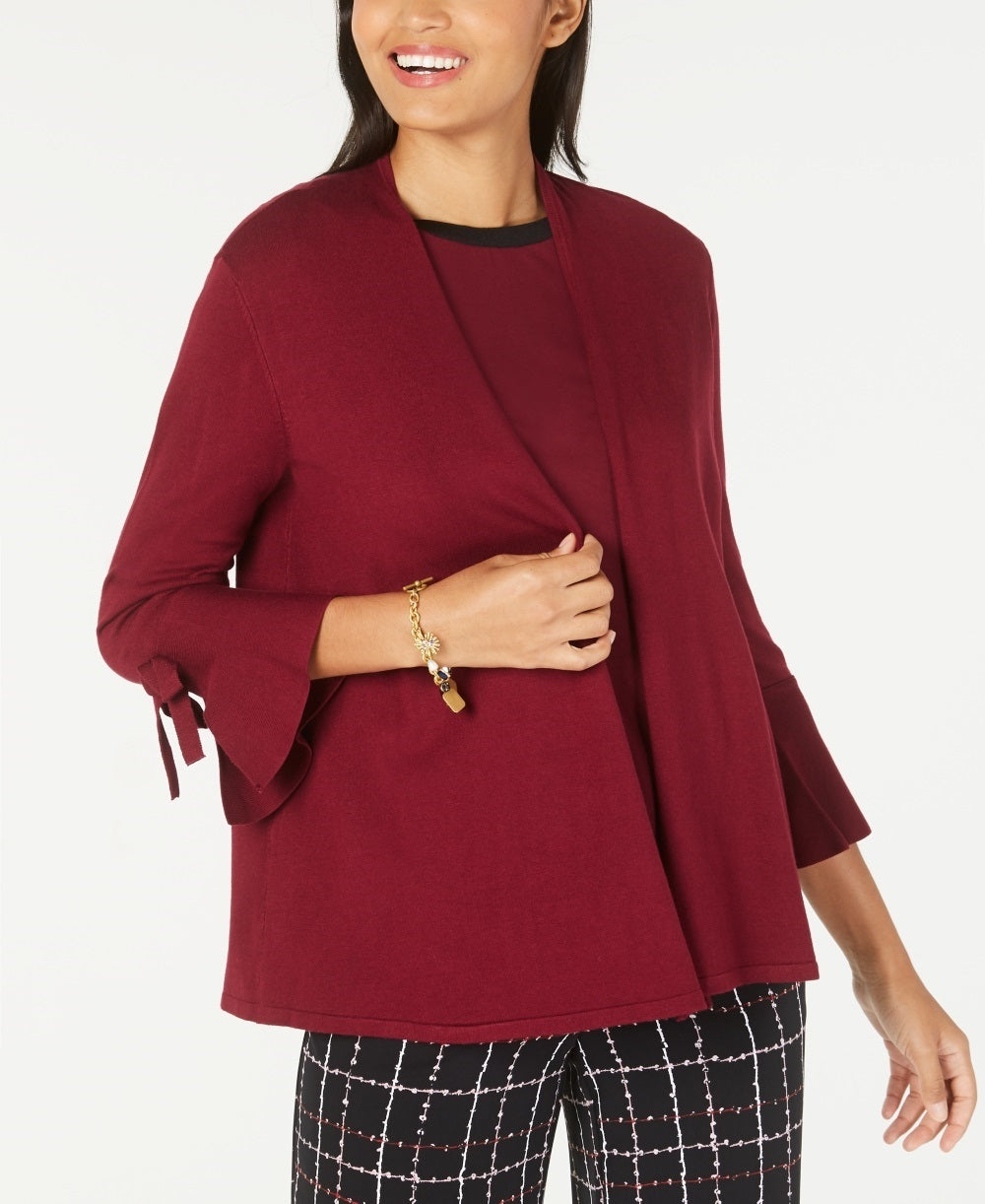 Alfani Women's Tie Sleeve Cardigan Red Size Petite Medium
