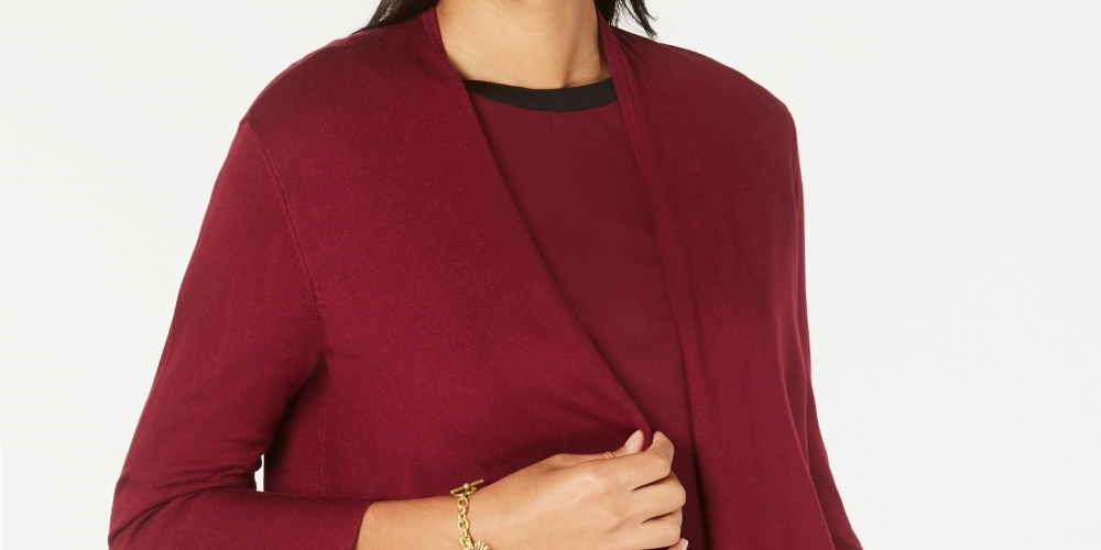 Alfani Women's Tie Sleeve Cardigan Red Size Petite Medium