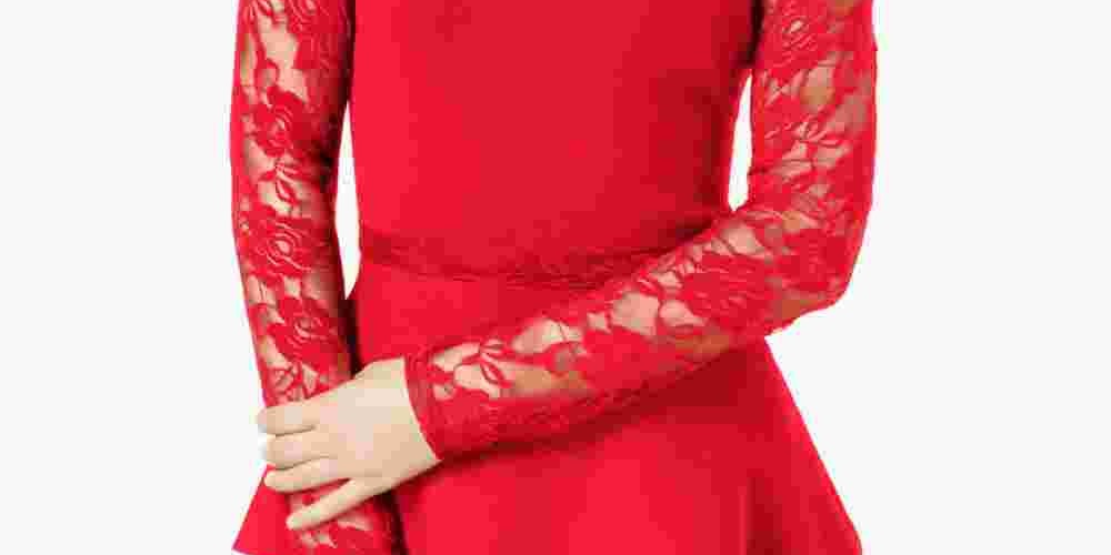 INC International Concepts Women's Lace Peplum Top Red Size Petite Large