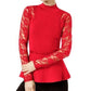 INC International Concepts Women's Plus Lace Sleeves Mock Turtle Neck Peplum Top Red Size 0X